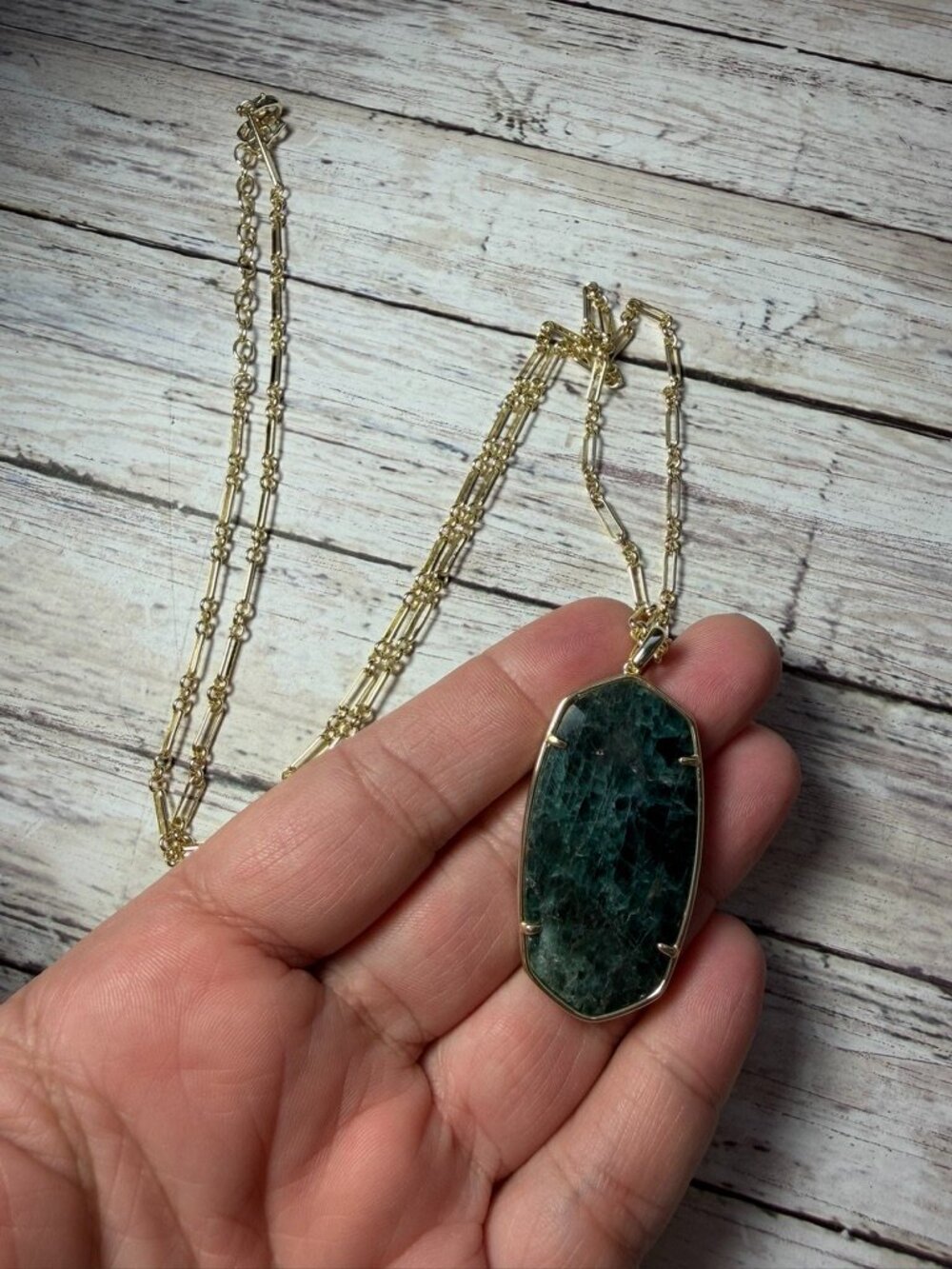 Kendra Scott 18" Green Stone and Gold Necklace